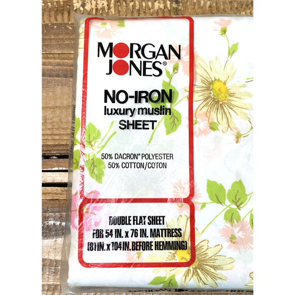 Vintage 1970s New Old Stock Morgan Jones Double Flat Sheet Flower Daisy Muslin - Picture 4 of 11